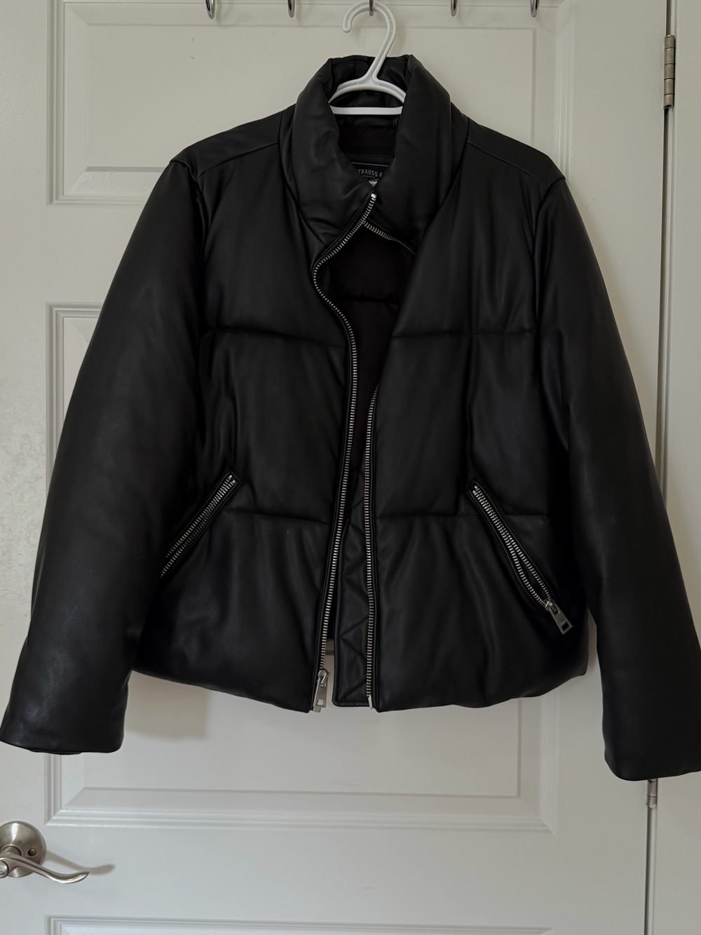 Black Puffer Leather Jacket - Women